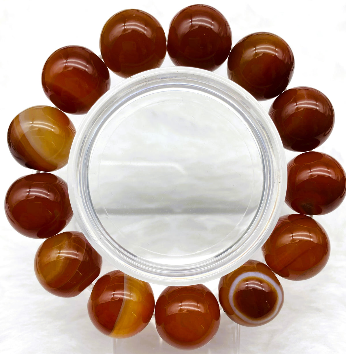 Sardonyx Red Agate Gemstone14mm & 15.5mm Round Beads Stretch Bracelet 7.5 Inch Unisex