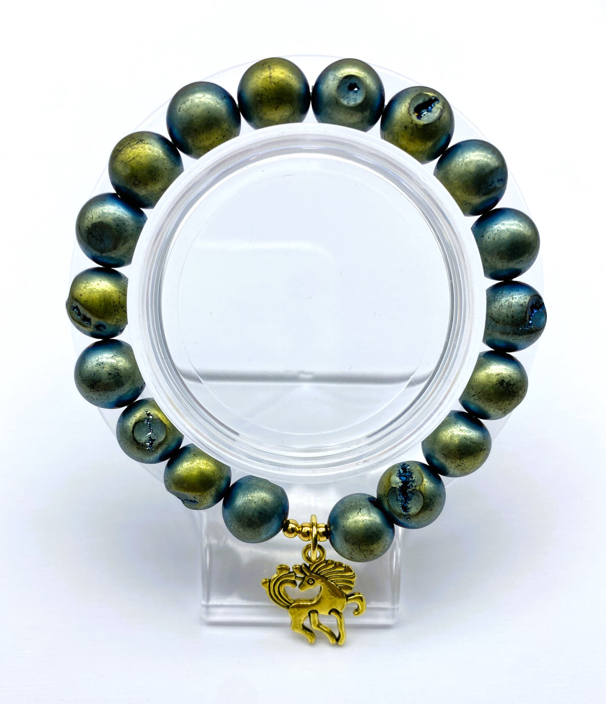 Unique Design 8mm 10mm Druzy Agate Bracelet Collection Gemstone Round Beads Stretch Bracelet 7.5 Inch Unisex